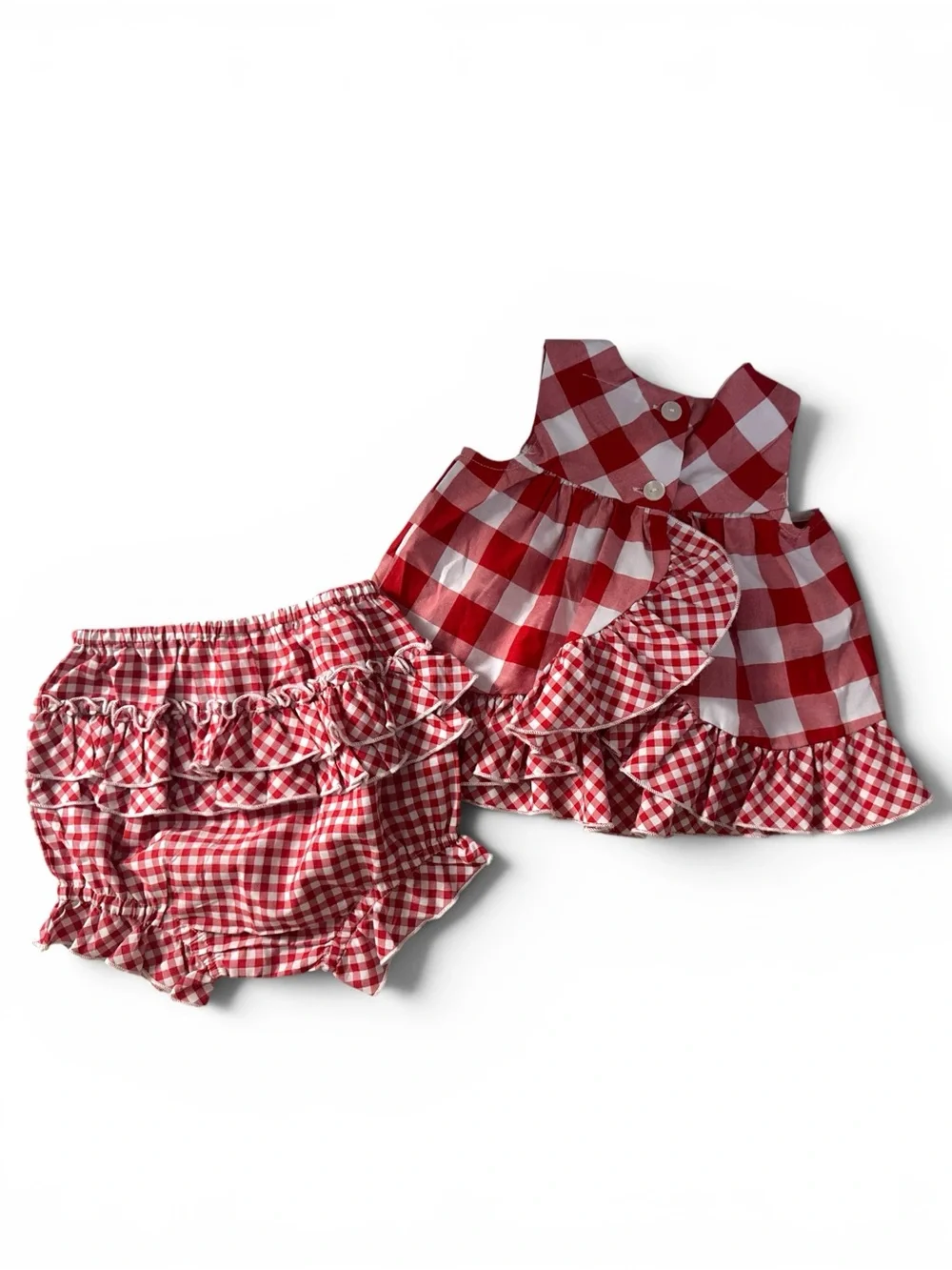 Red Gingham Baby girl Ruffle Bloomers Set